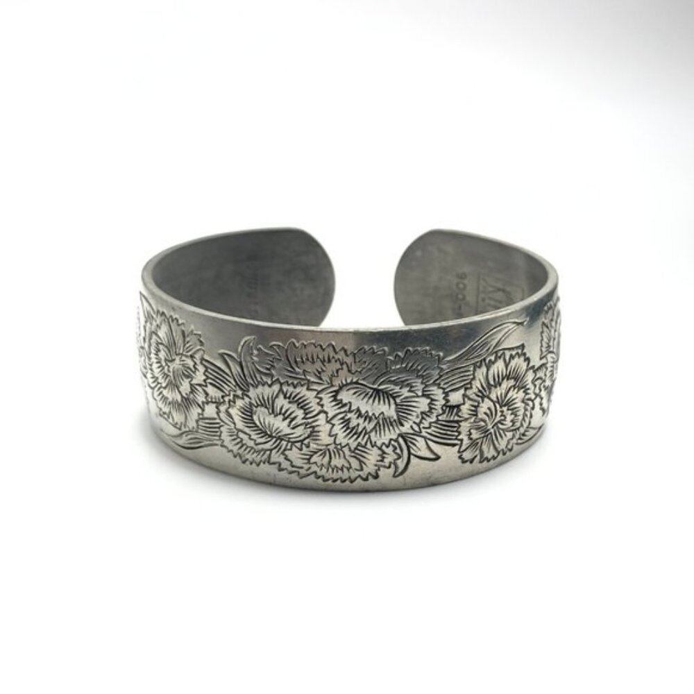 Kirk Pewter Cuff Bracelet Carnation January Birth Month Flower